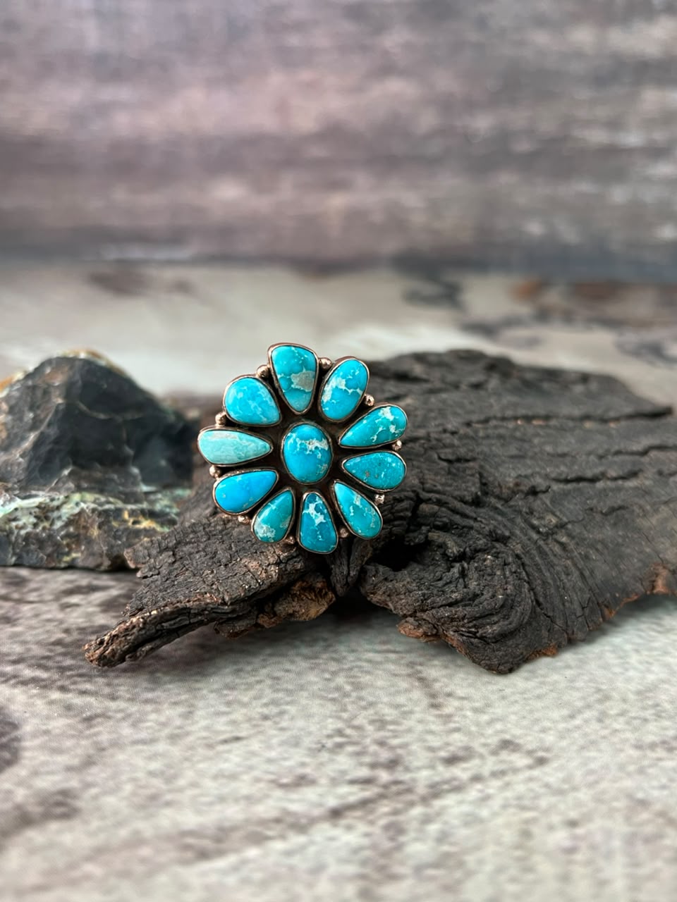 Handmade White Water Turquoise Copper Collection: Adjustable Ring Signed Nizhoni