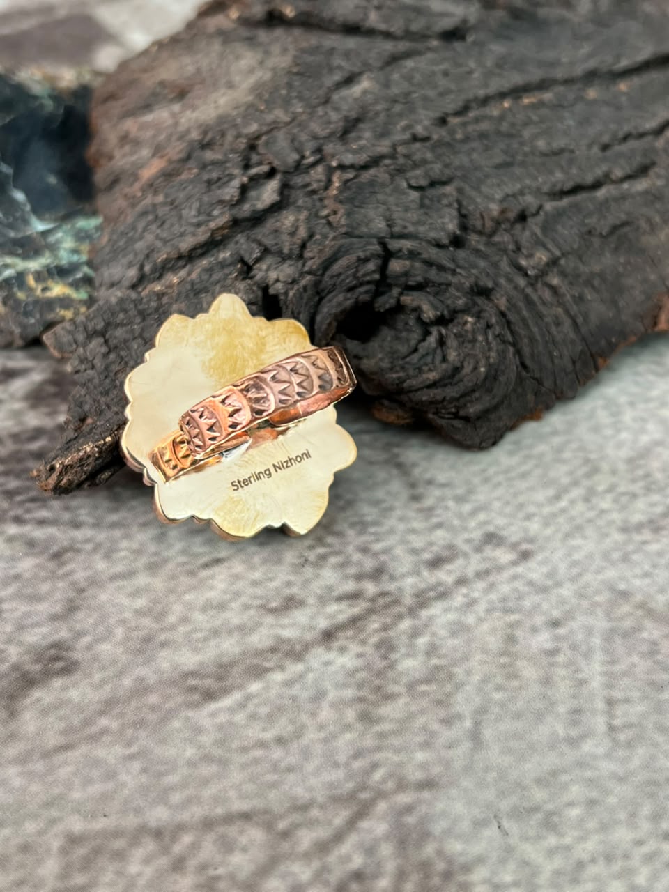 Handmade White Water Turquoise Copper Collection: Adjustable Ring Signed Nizhoni
