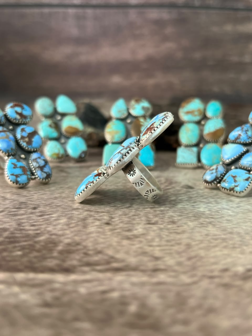 Handmade Sterling Silver Golden Hills Turquoise and Number 8 Turquoise Adjustable Ring Signed Nizhoni