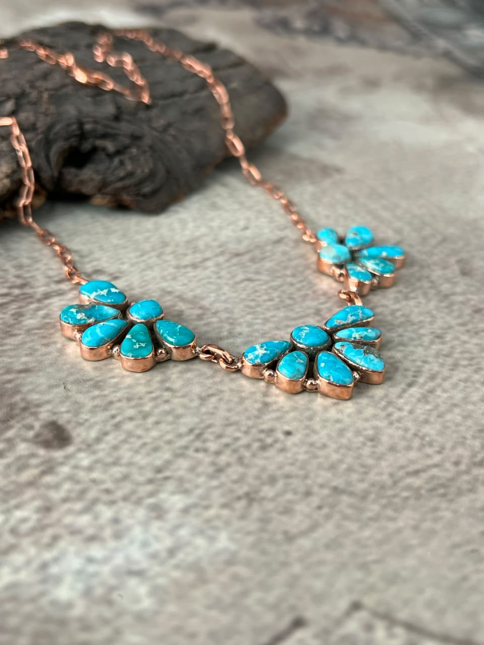 Handmade White Water Turquoise Copper Collection: Necklace Signed Nizhoni