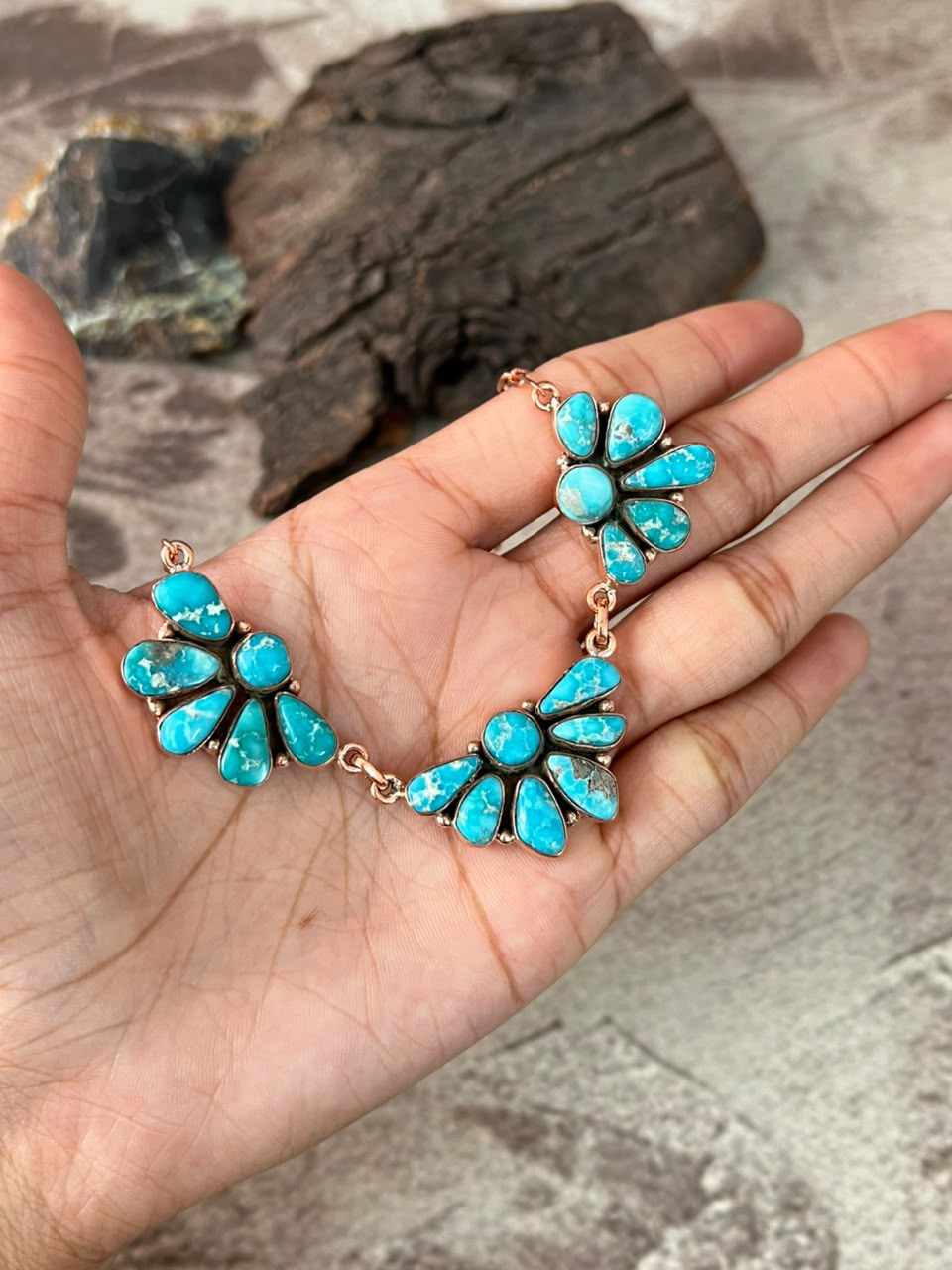 Handmade White Water Turquoise Copper Collection: Necklace Signed Nizhoni