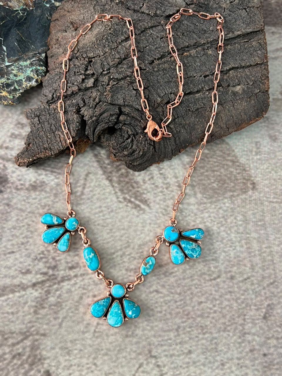 Handmade White Water Turquoise Copper Collection: Necklace Signed Nizhoni