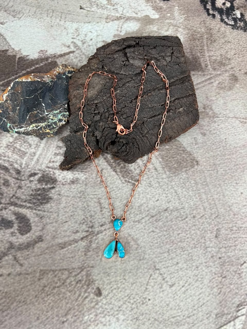 Handmade White Water Turquoise Copper Collection: Necklace Signed Nizhoni