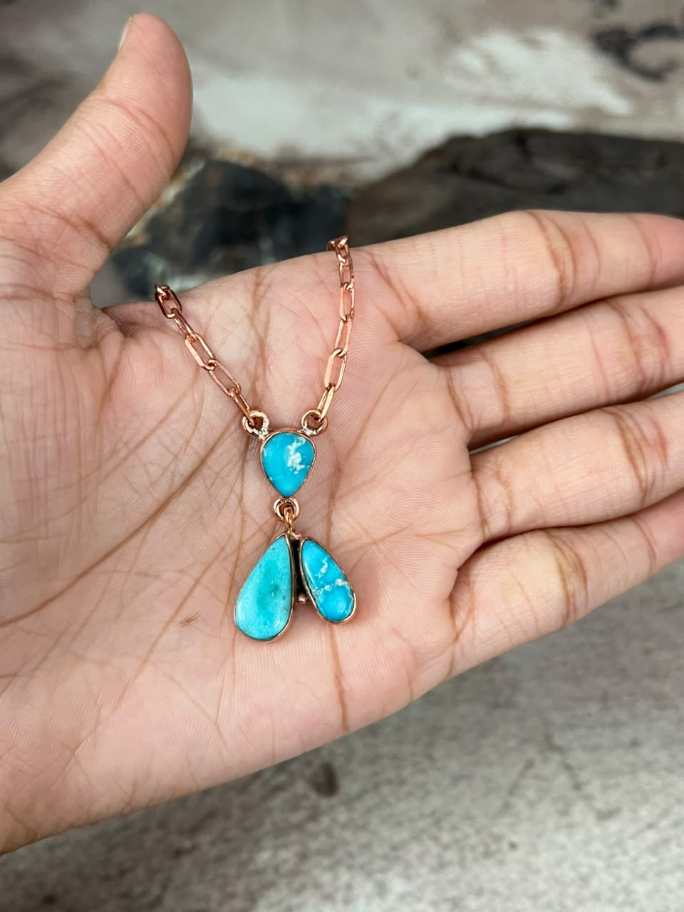 Handmade White Water Turquoise Copper Collection: Necklace Signed Nizhoni