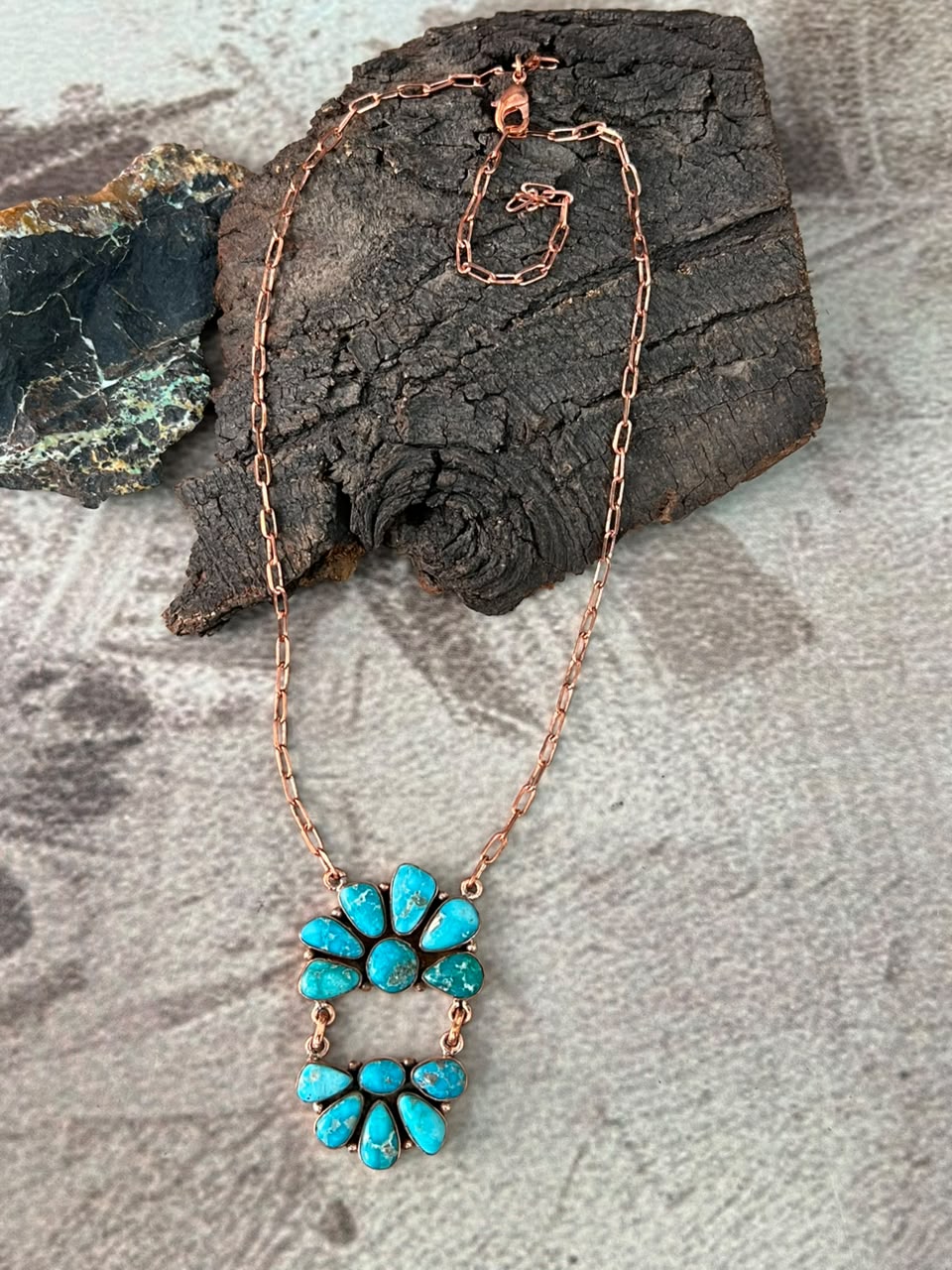 Handmade White Water Turquoise Copper Collection: Necklace Signed Nizhoni