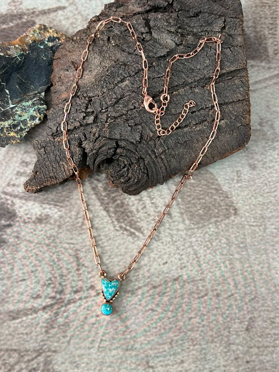 Handmade White Water Turquoise Copper Collection: Heart Necklace Signed Nizhoni