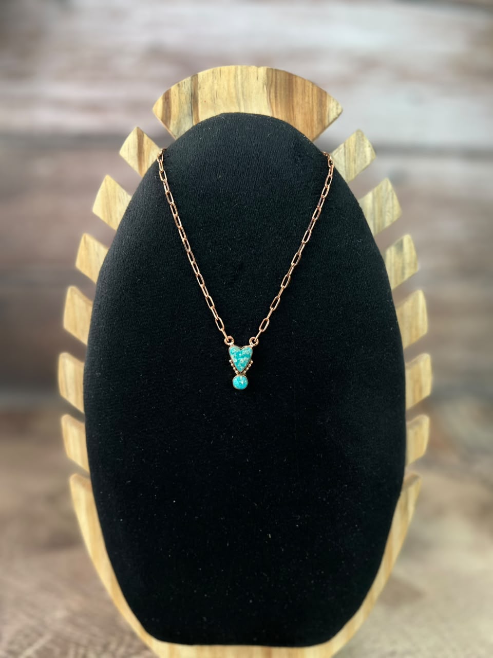 Handmade White Water Turquoise Copper Collection: Heart Necklace Signed Nizhoni