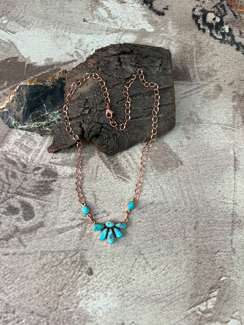 Handmade White Water Turquoise Copper Collection: Necklace Signed Nizhoni