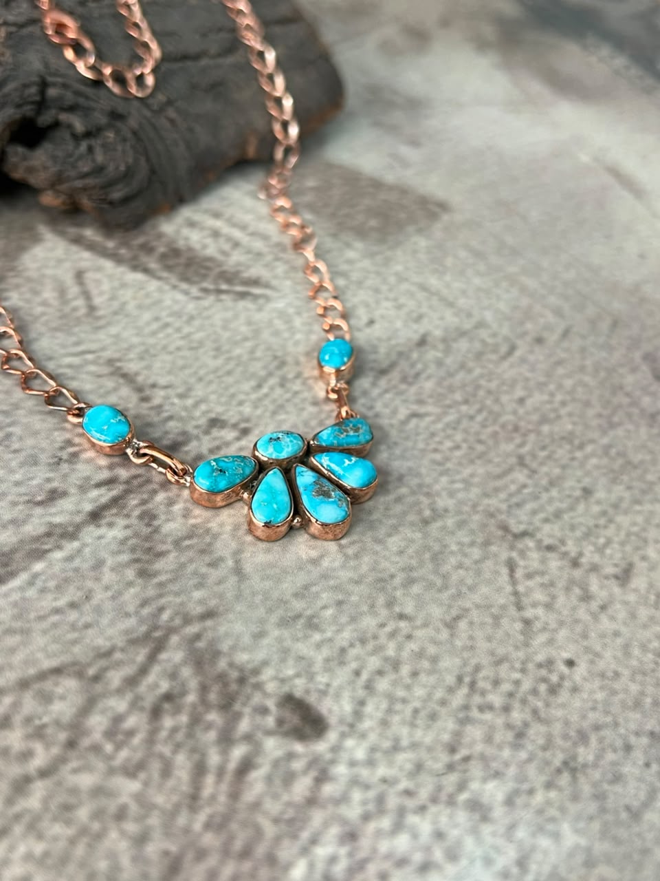 Handmade White Water Turquoise Copper Collection: Necklace Signed Nizhoni