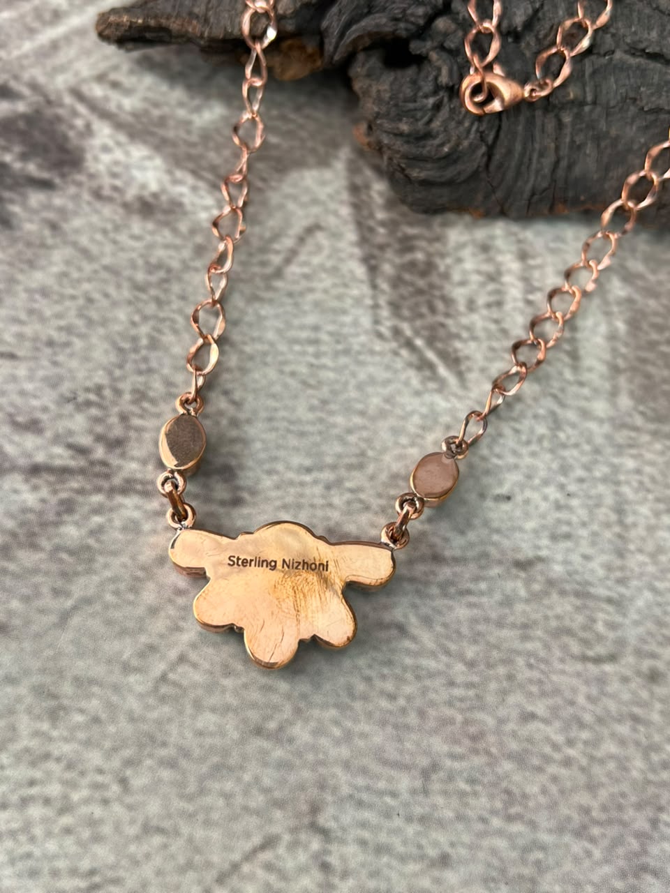 Handmade White Water Turquoise Copper Collection: Necklace Signed Nizhoni