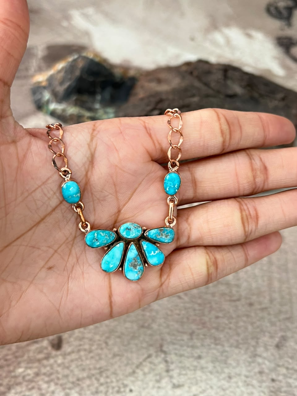 Handmade White Water Turquoise Copper Collection: Necklace Signed Nizhoni