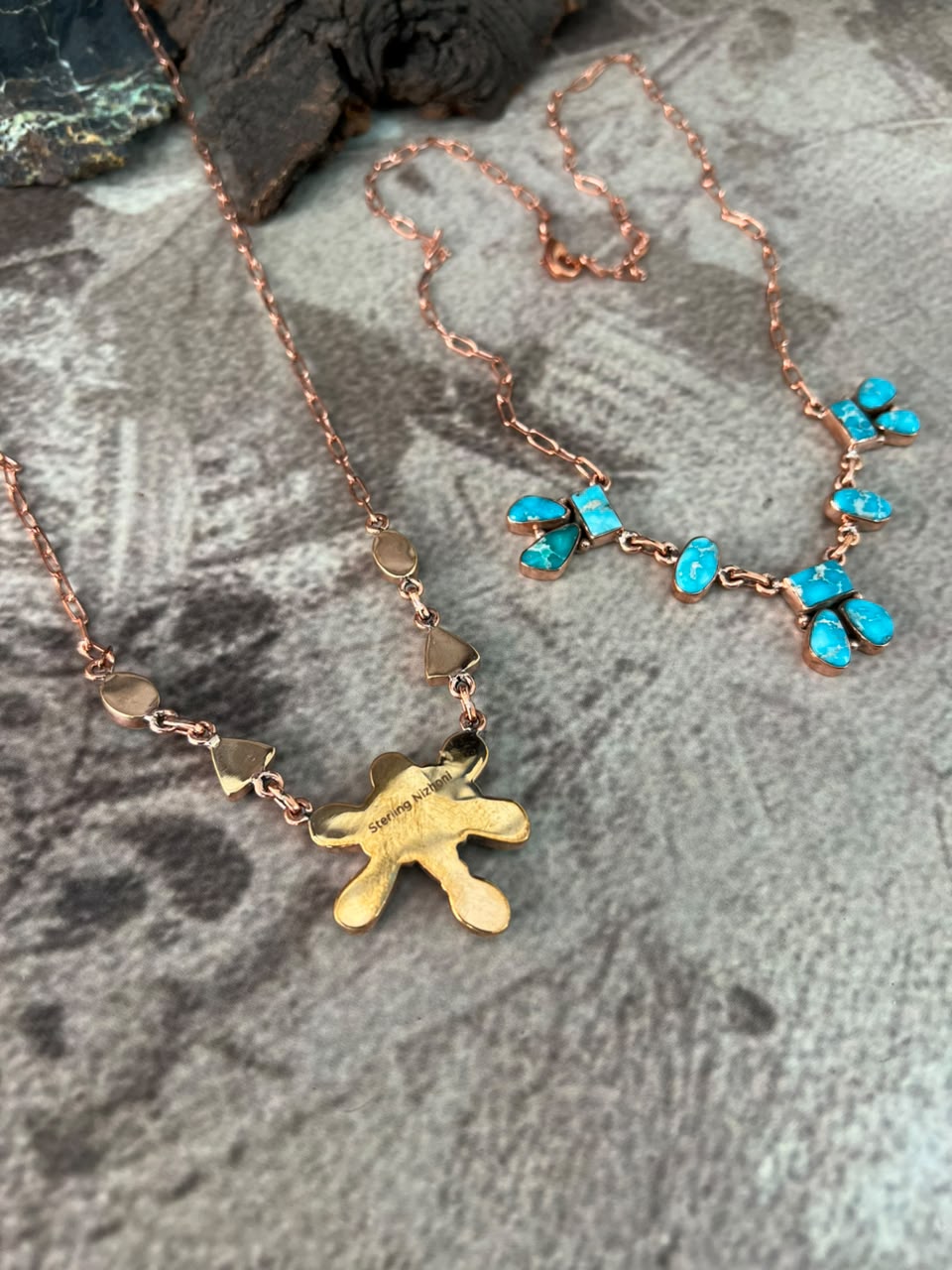 Handmade White Water Turquoise Copper Collection: Necklace Signed Nizhoni