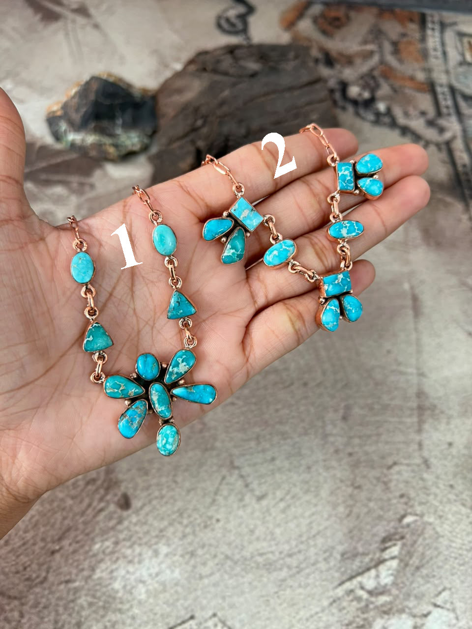 Handmade White Water Turquoise Copper Collection: Necklace Signed Nizhoni