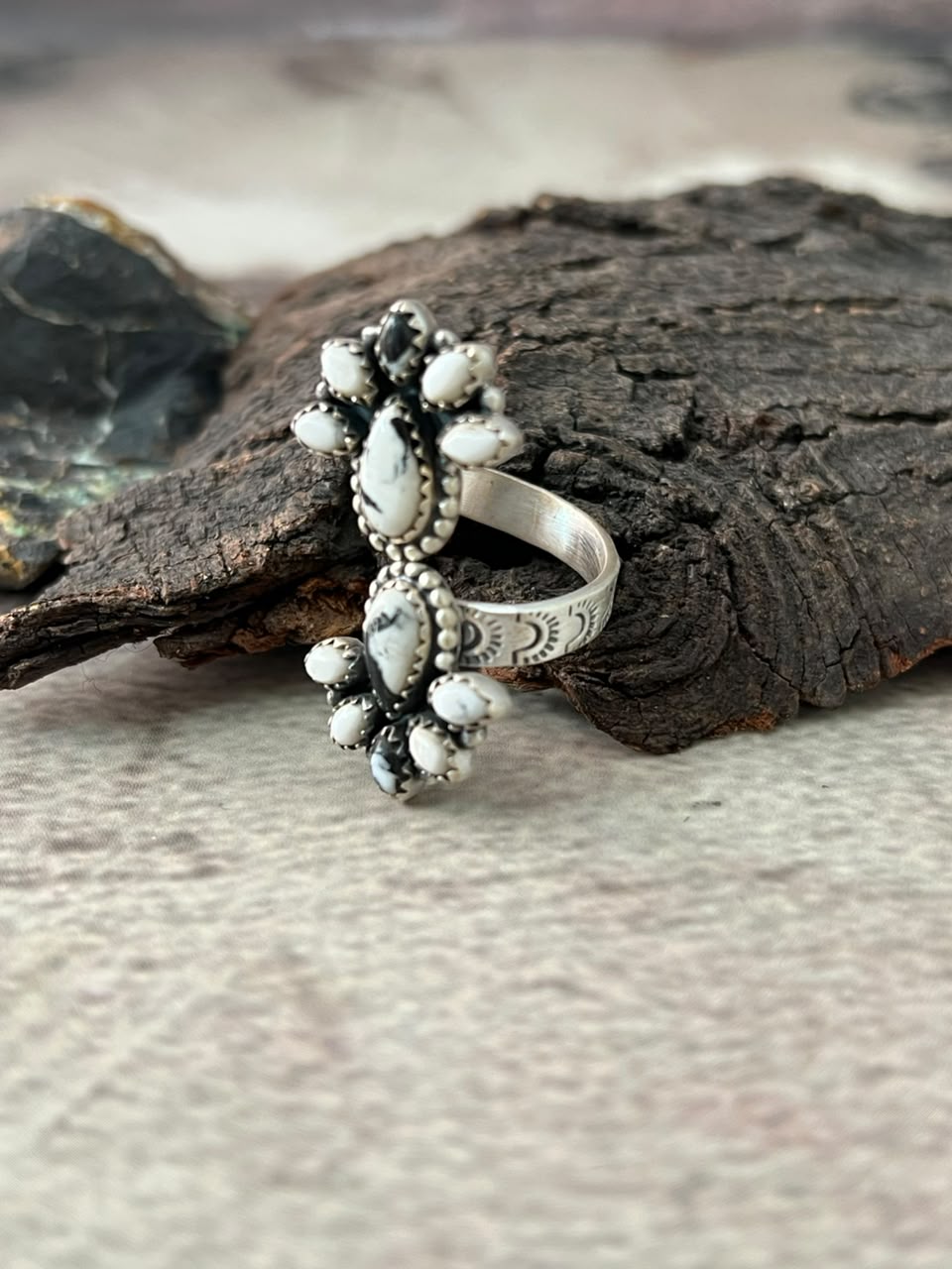 Handmade Sterling Silver White Buffalo Adjustable Ring Signed Nizhoni