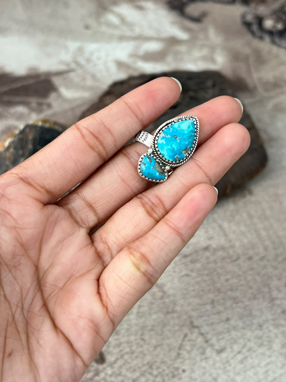 Handmade Sterling Silver Sierra Bella Turquoise Adjustable Ring Signed Nizhoni