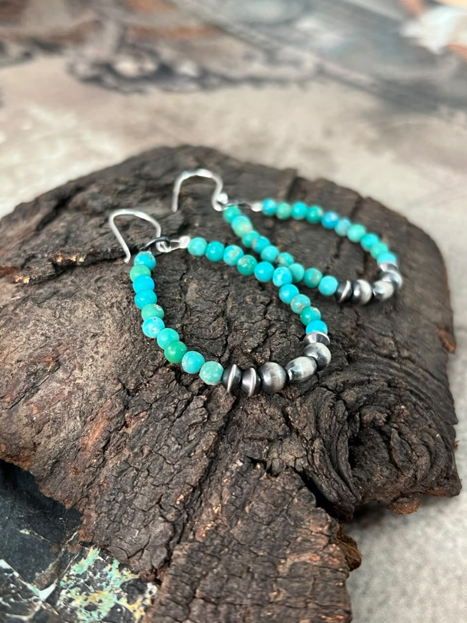 Handmade Sterling Silver Kingman Turquoise Hook Dangle Beaded Earrings