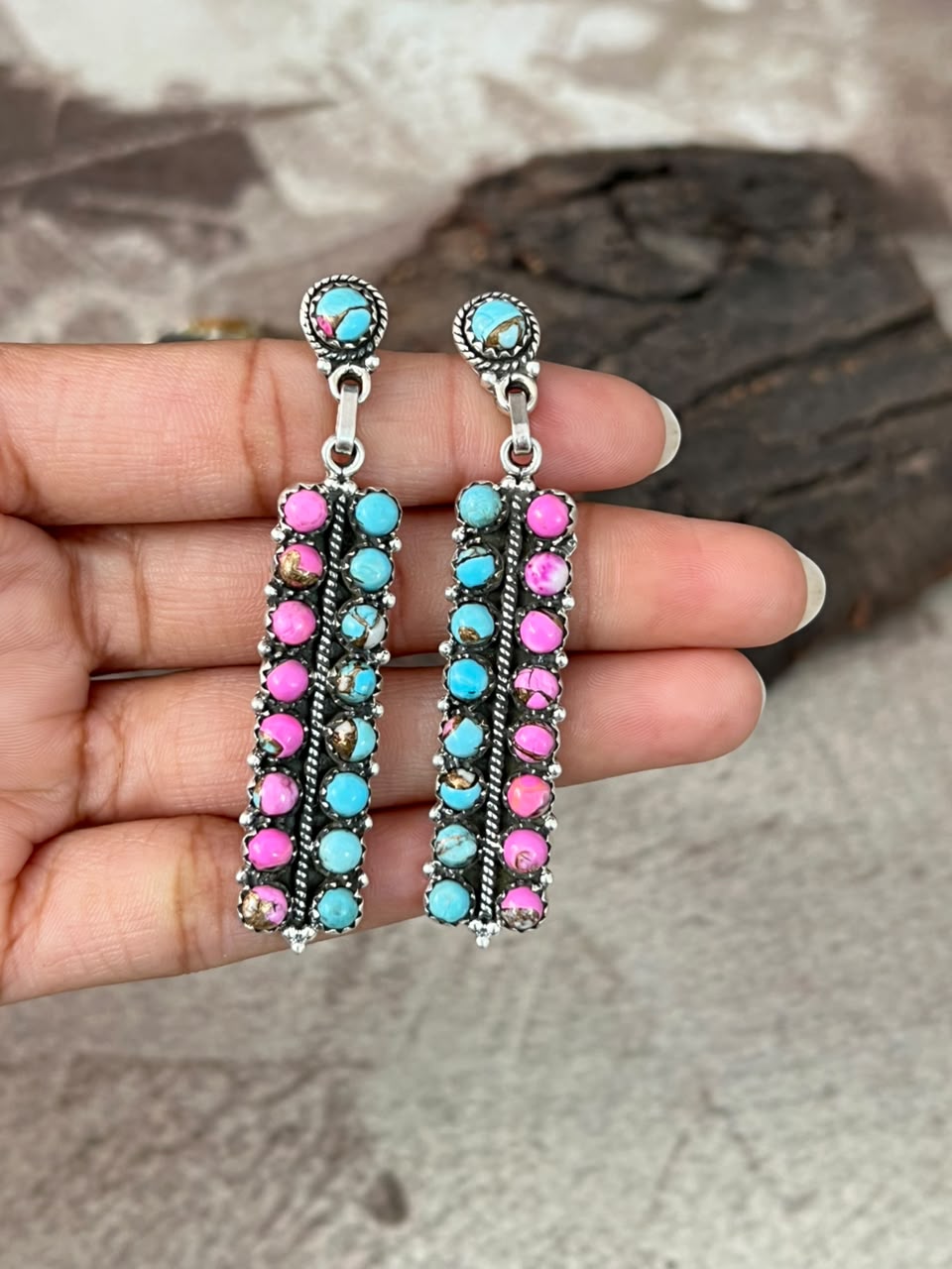Handmade Sterling Silver Cotton Candy Post Dangle Earrings Signed Nizhoni