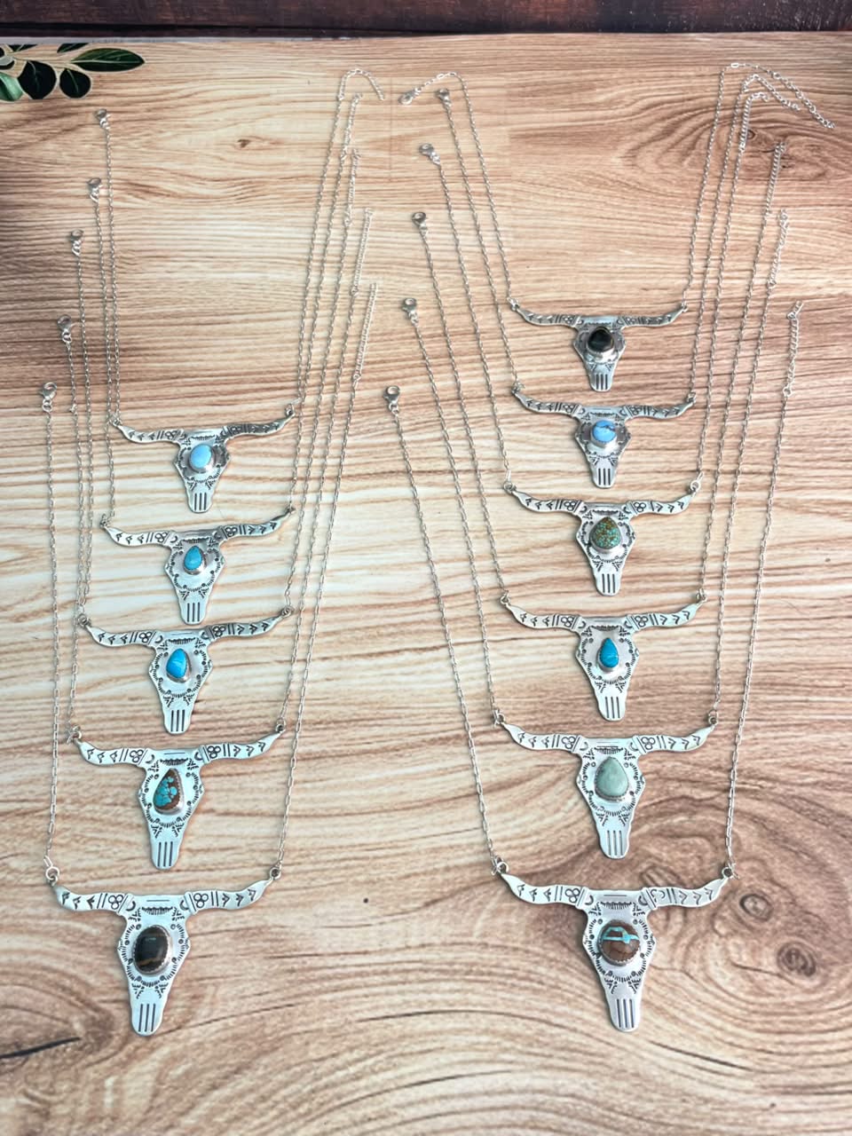 Handmade Sterling Silver Royston ,Paloma, Sierra Bella, Blackjack, White Water, Golden Hills and Number 8 Turquoise Bull Head Necklace Signed Nizhoni