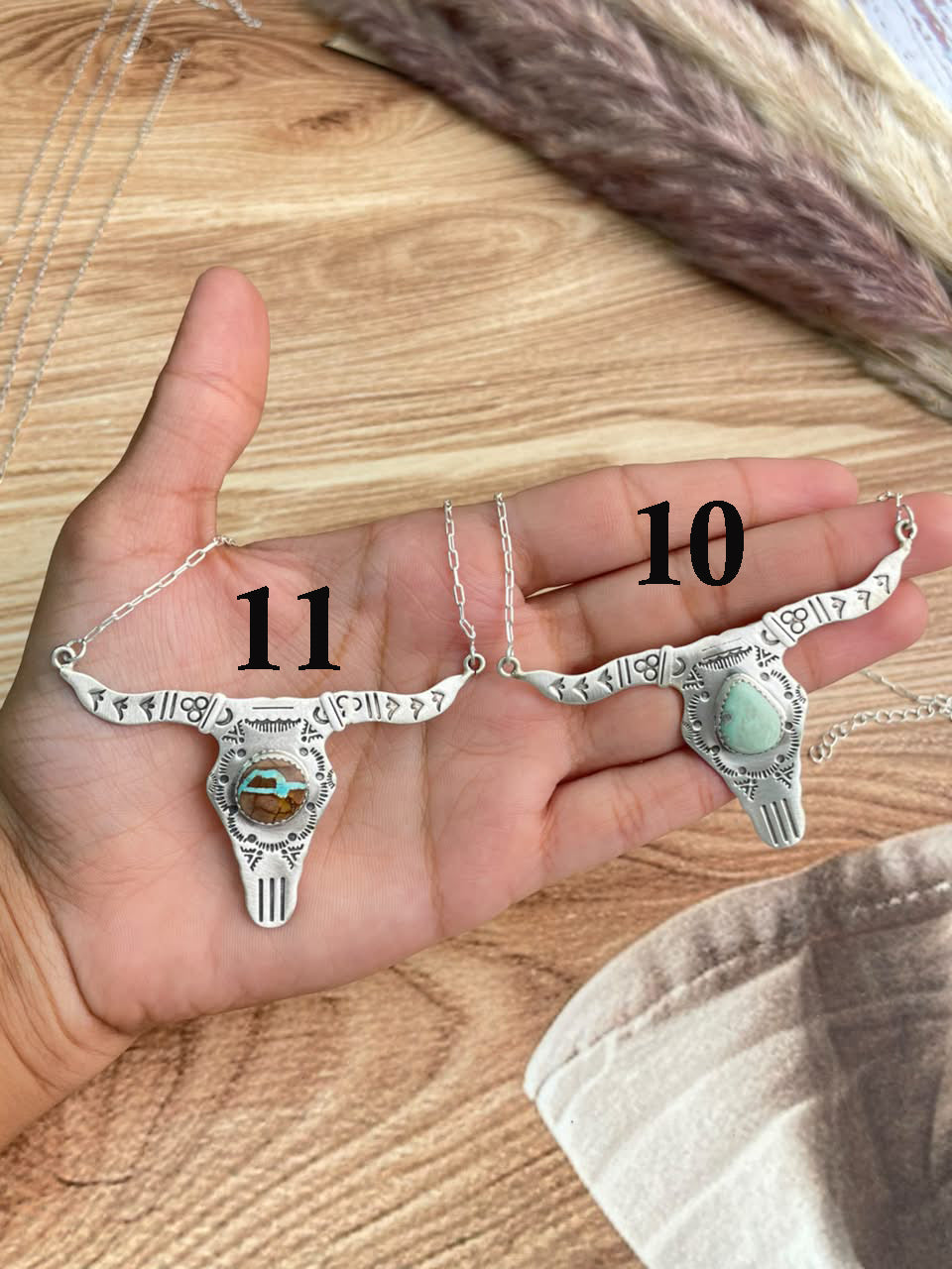 Handmade Sterling Silver Royston ,Paloma, Sierra Bella, Blackjack, White Water, Golden Hills and Number 8 Turquoise Bull Head Necklace Signed Nizhoni