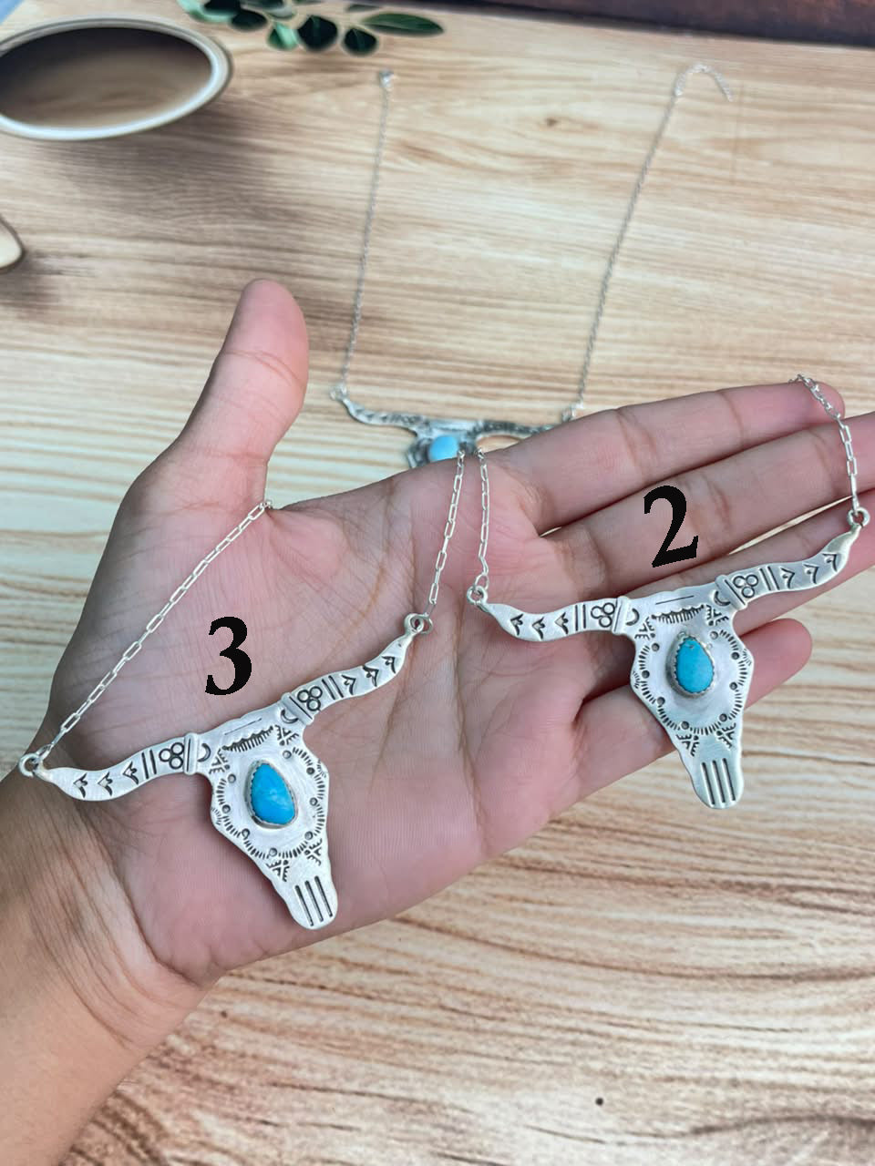 Handmade Sterling Silver Royston ,Paloma, Sierra Bella, Blackjack, White Water, Golden Hills and Number 8 Turquoise Bull Head Necklace Signed Nizhoni