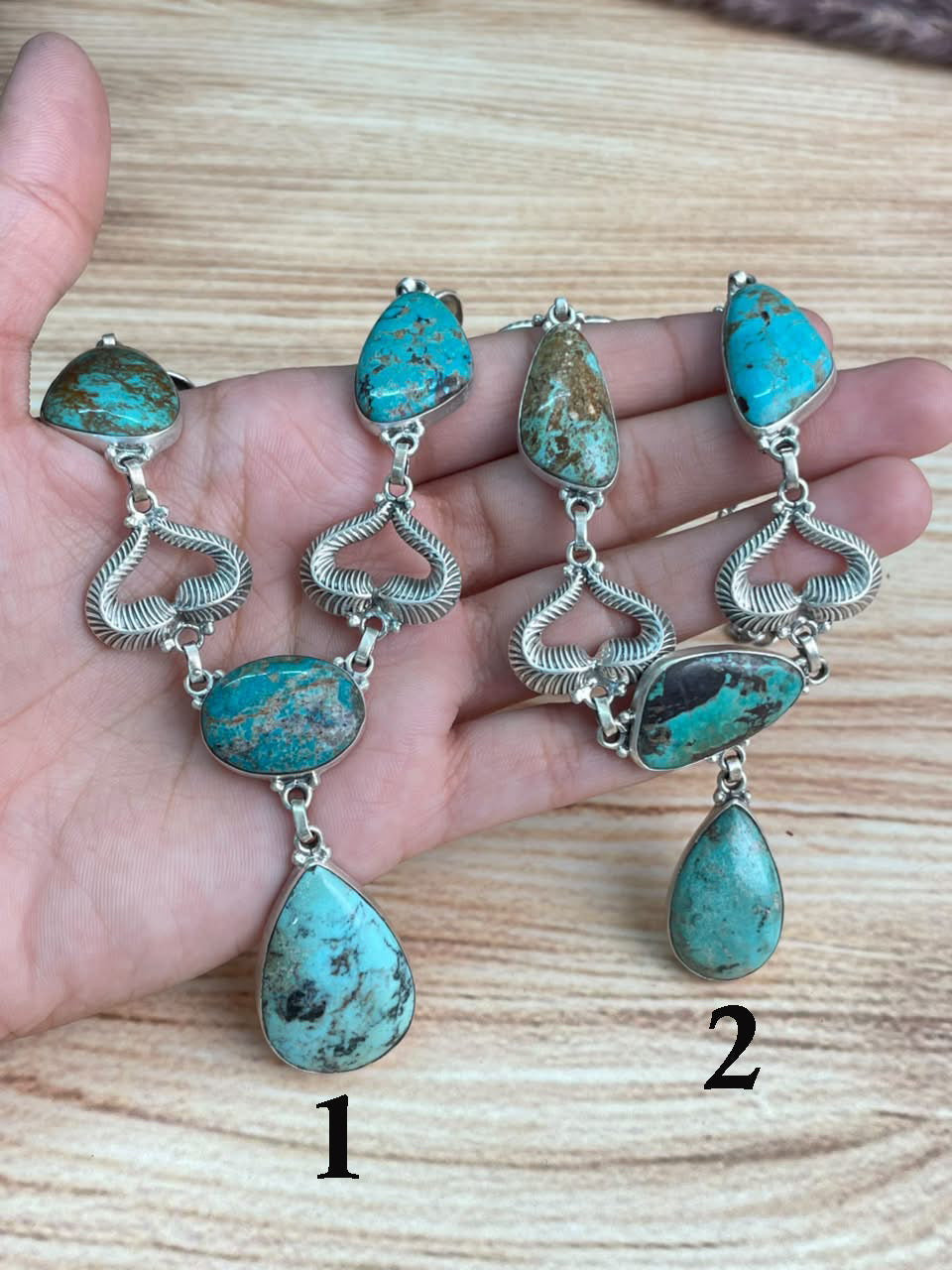 Handmade Sterling Silver Manassa Turquoise Necklace Signed Nizhoni