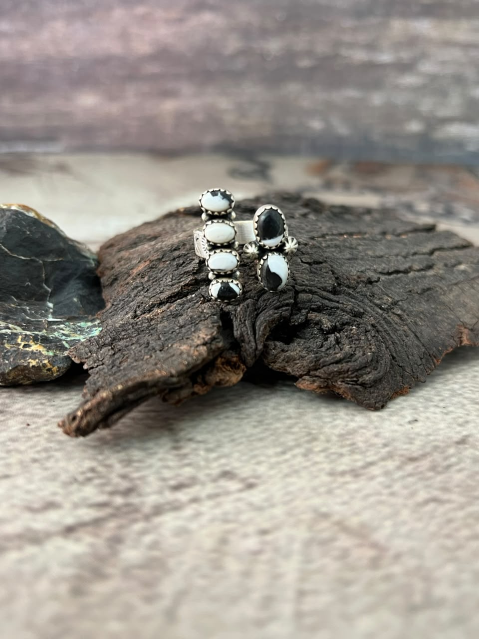Handmade Sterling Silver White Buffalo Adjustable Ring Signed Nizhoni