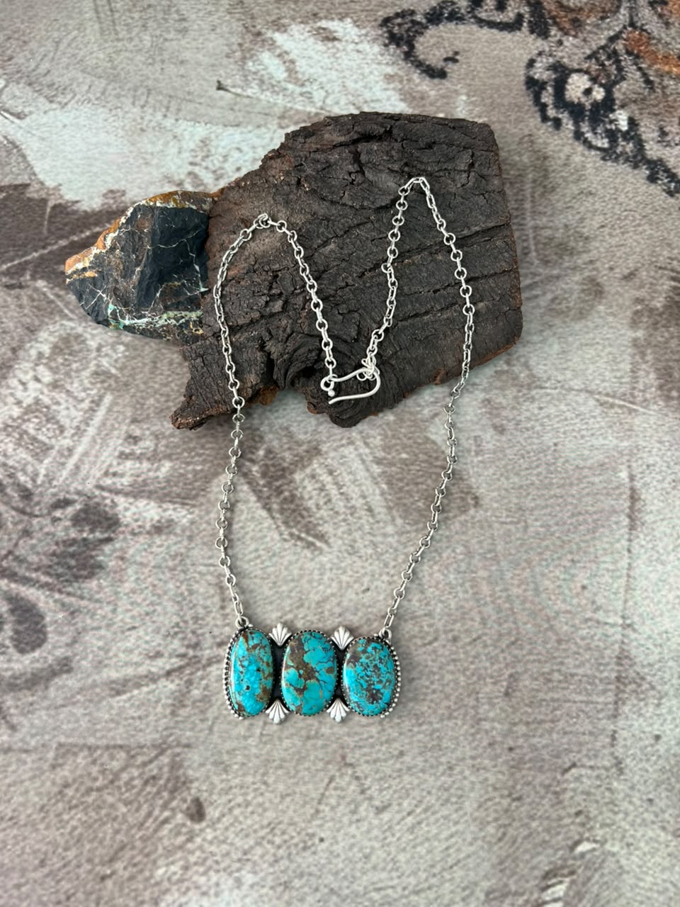 Handmade Sterling Silver Manassa Turquoise Necklace Signed Nizhoni