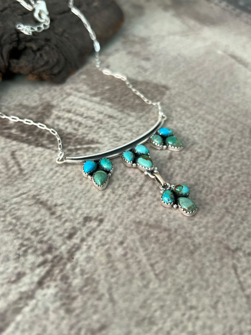 Handmade Sterling Silver Kingman Turquoise Necklace Signed Nizhoni