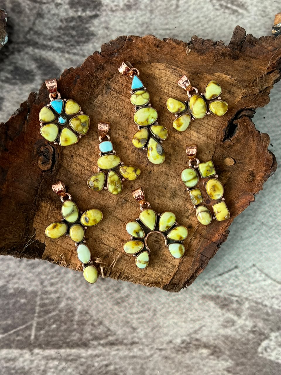 Handmade Palomino with White Water Turquoise Copper Collection: Pendant Signed Nizhoni