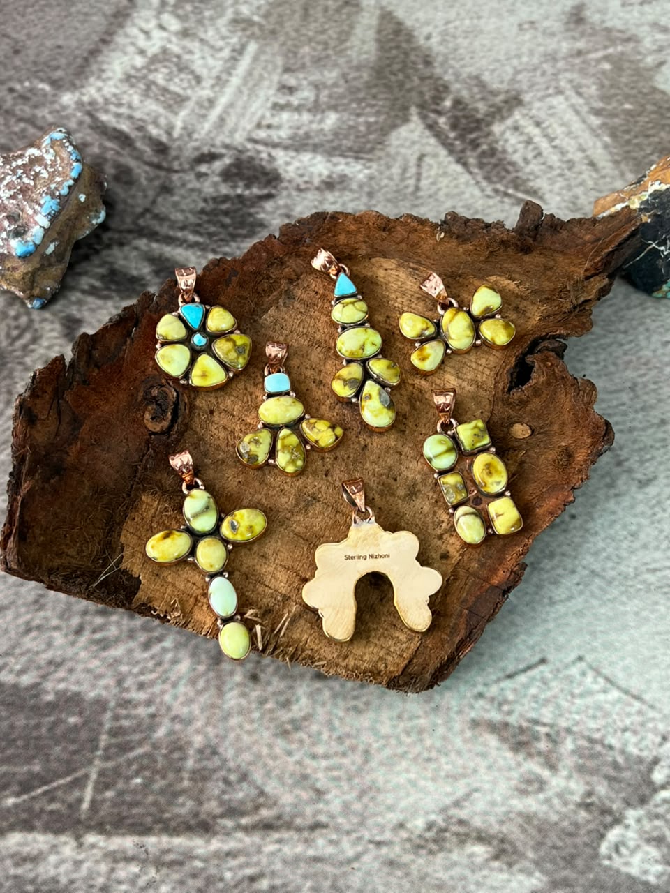 Handmade Palomino with White Water Turquoise Copper Collection: Pendant Signed Nizhoni