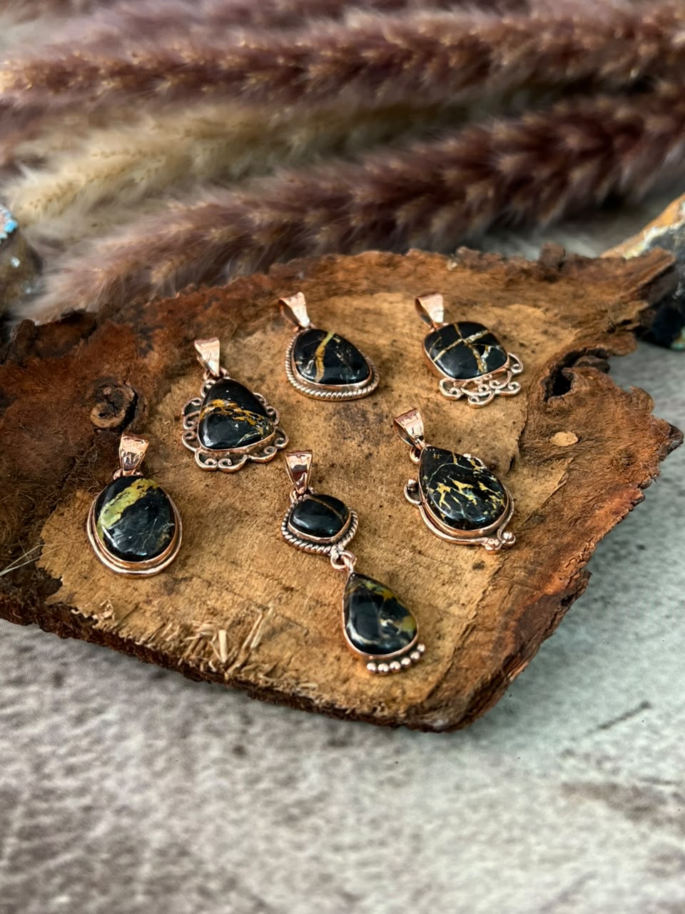 Handmade Blackjack Turquoise Copper Collection: Pendant Signed Nizhoni