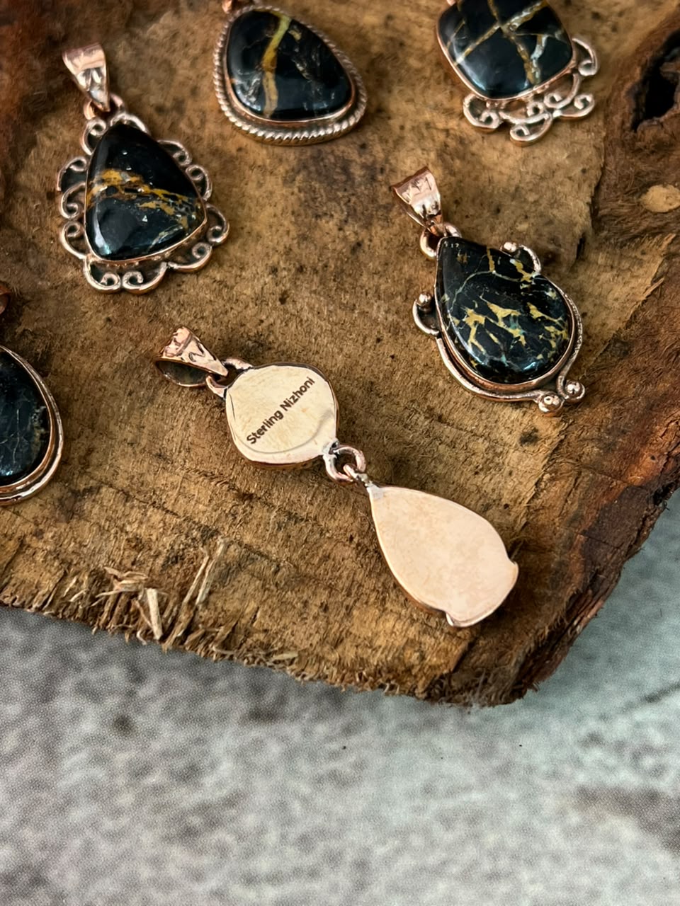Handmade Blackjack Turquoise Copper Collection: Pendant Signed Nizhoni
