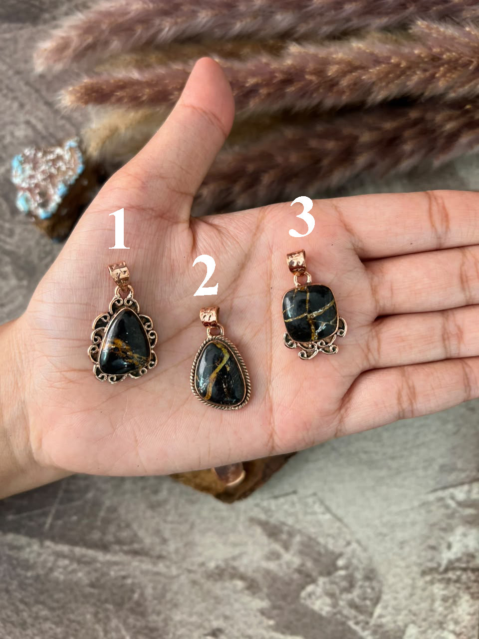 Handmade Blackjack Turquoise Copper Collection: Pendant Signed Nizhoni