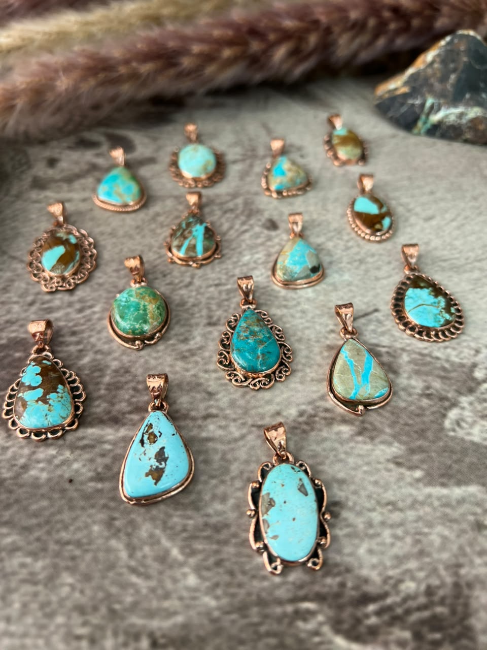 Handmade Royston Turquoise Copper Collection: Pendant Signed Nizhoni