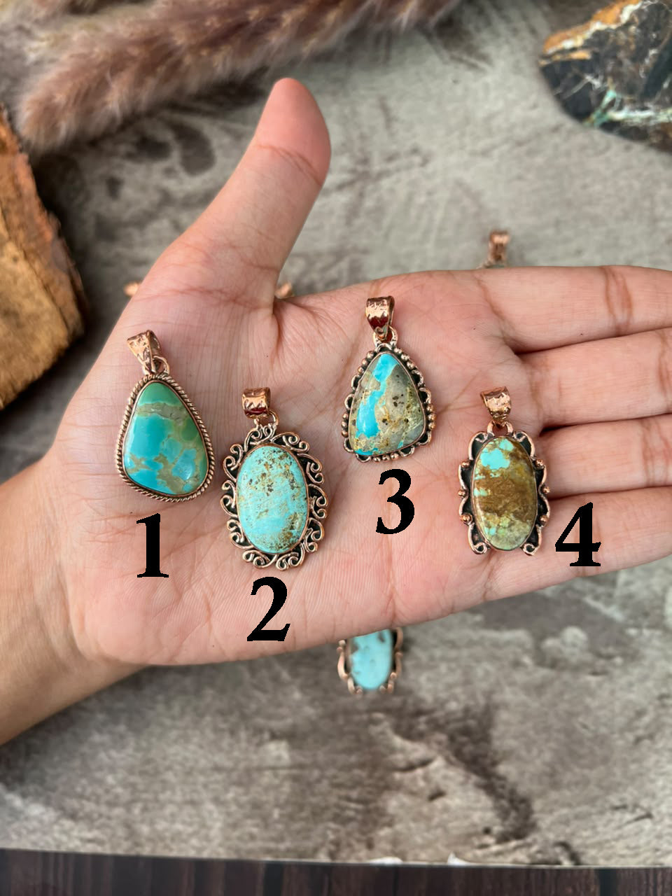 Handmade Royston Turquoise Copper Collection: Pendant Signed Nizhoni