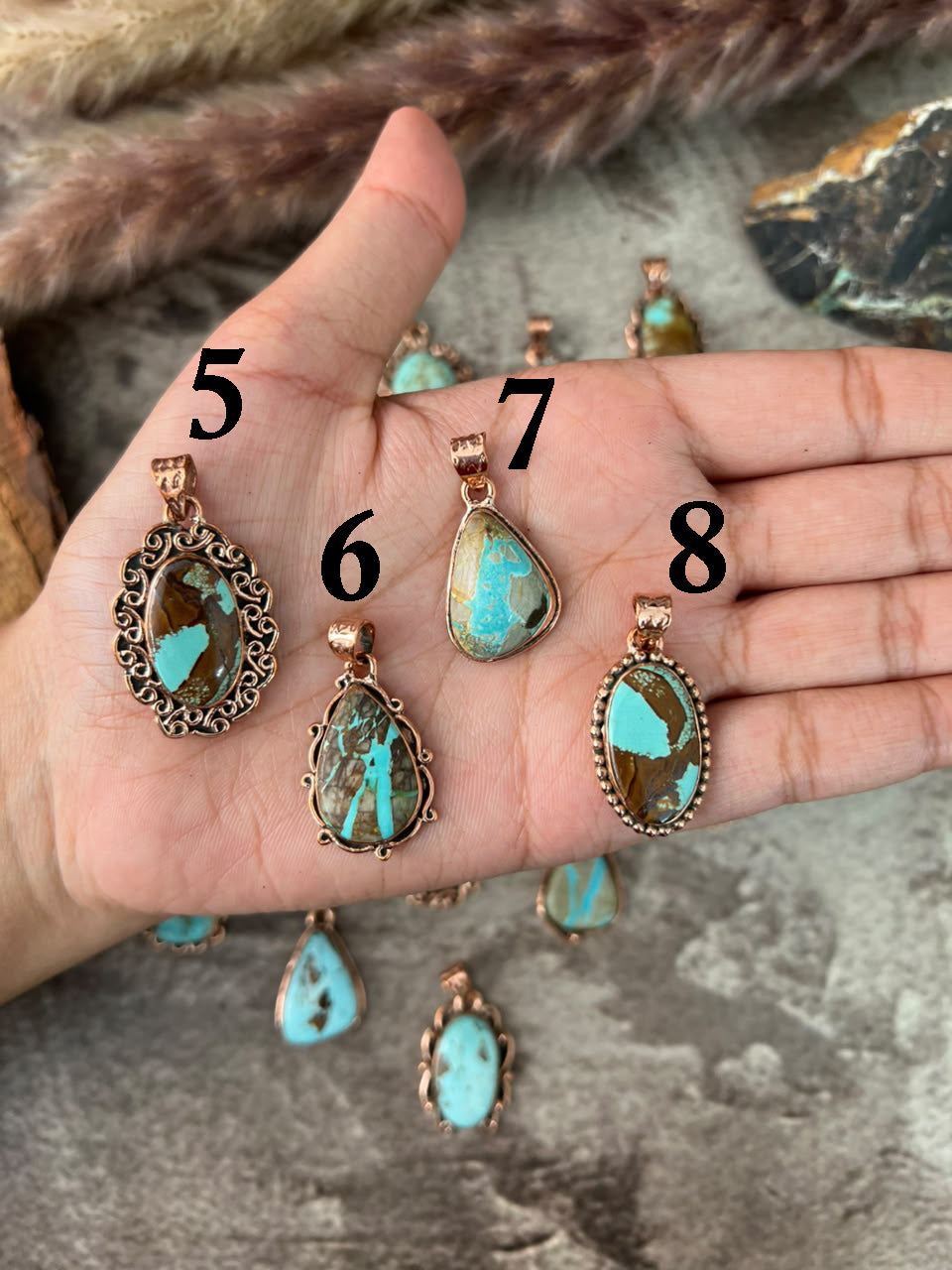Handmade Royston Turquoise Copper Collection: Pendant Signed Nizhoni
