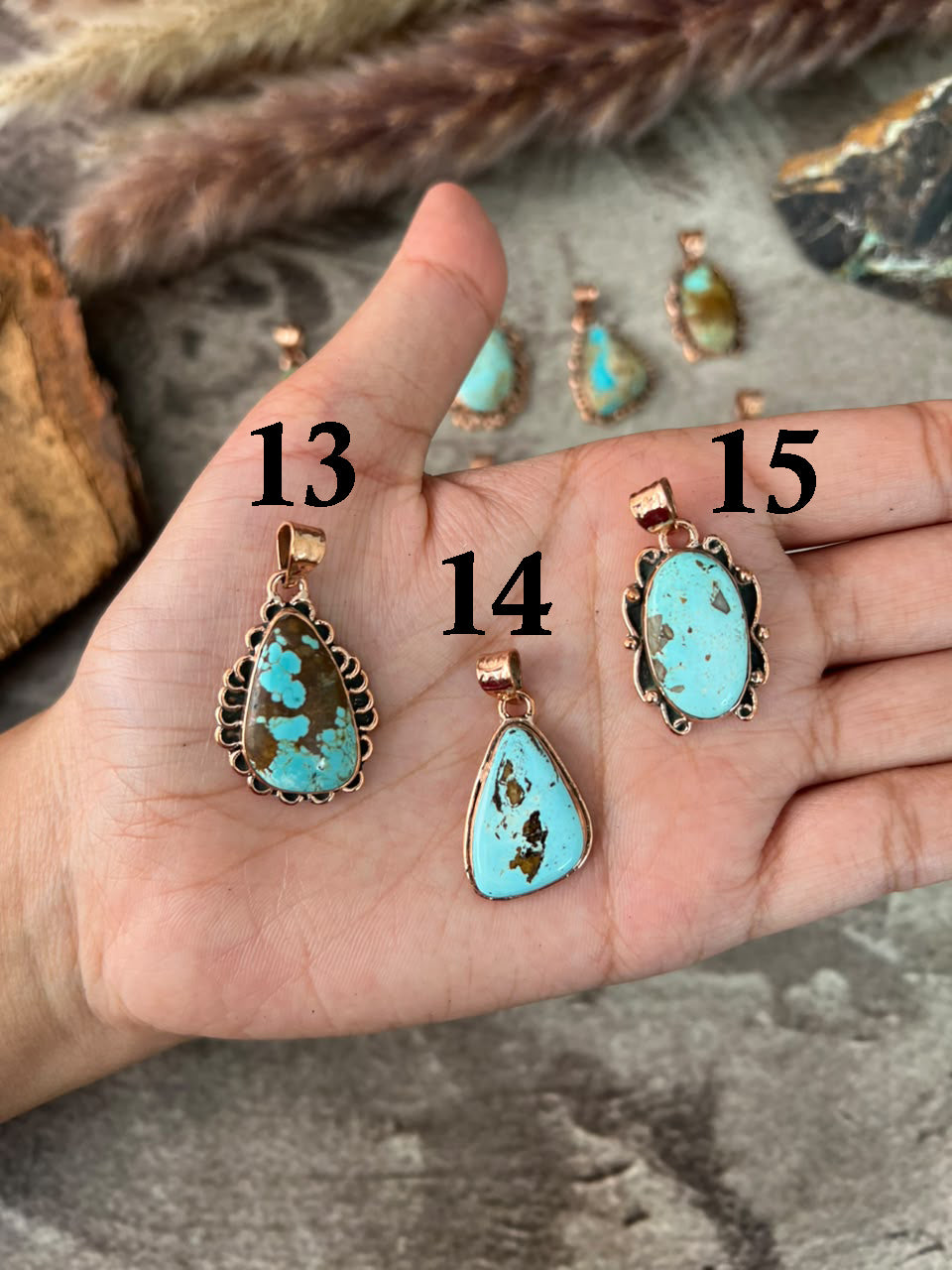 Handmade Royston Turquoise Copper Collection: Pendant Signed Nizhoni
