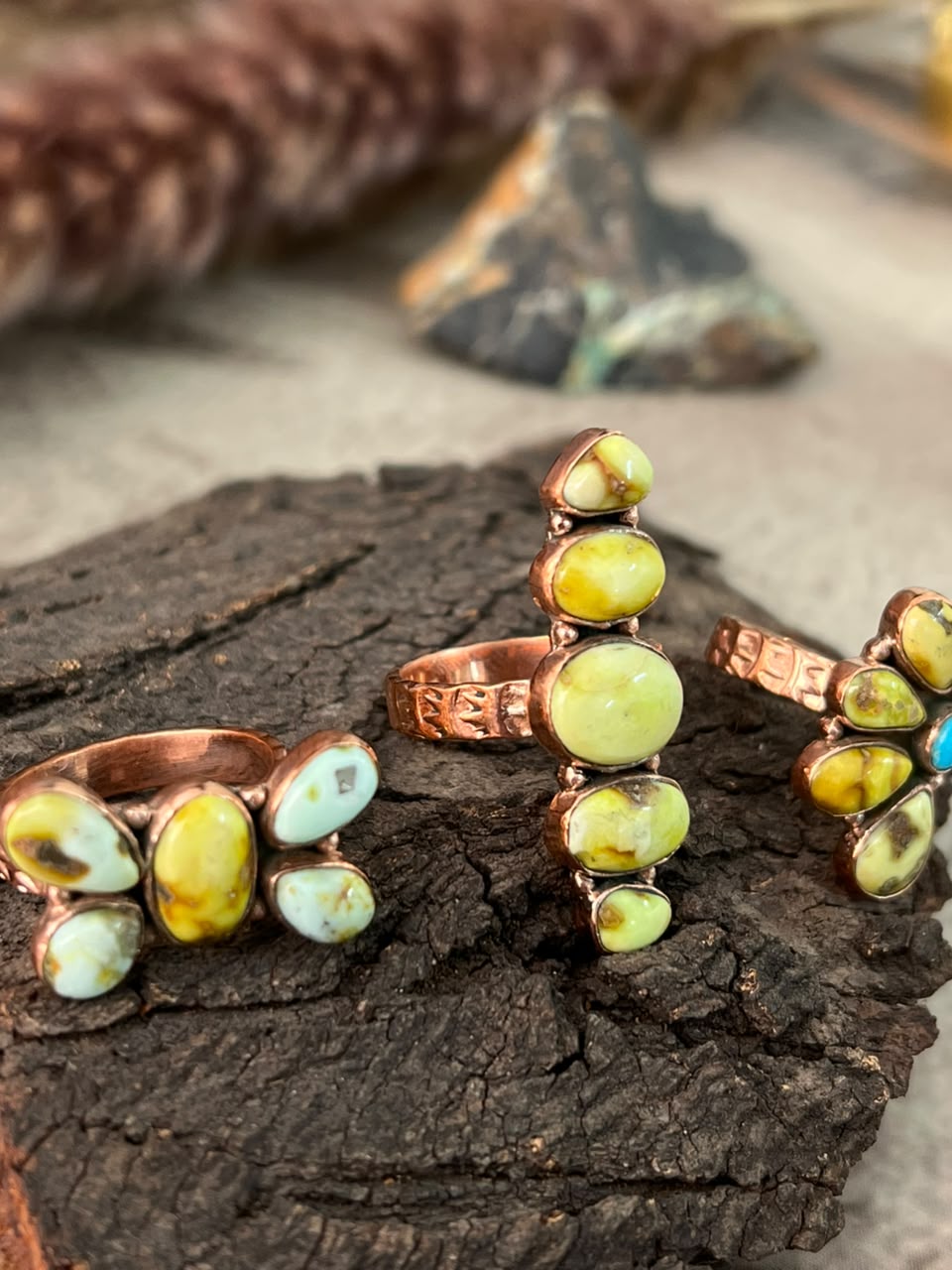 Handmade Palomino with White Water Turquoise Copper Collection: Adjustable Ring Signed Nizhoni