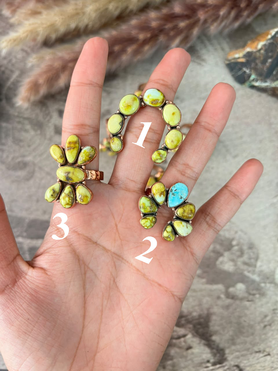 Handmade Palomino with White Water Turquoise Copper Collection: Adjustable Ring Signed Nizhoni