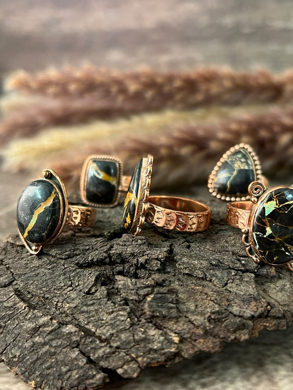 Handmade Blackjack Turquoise Copper Collection: Adjustable Ring Signed Nizhoni