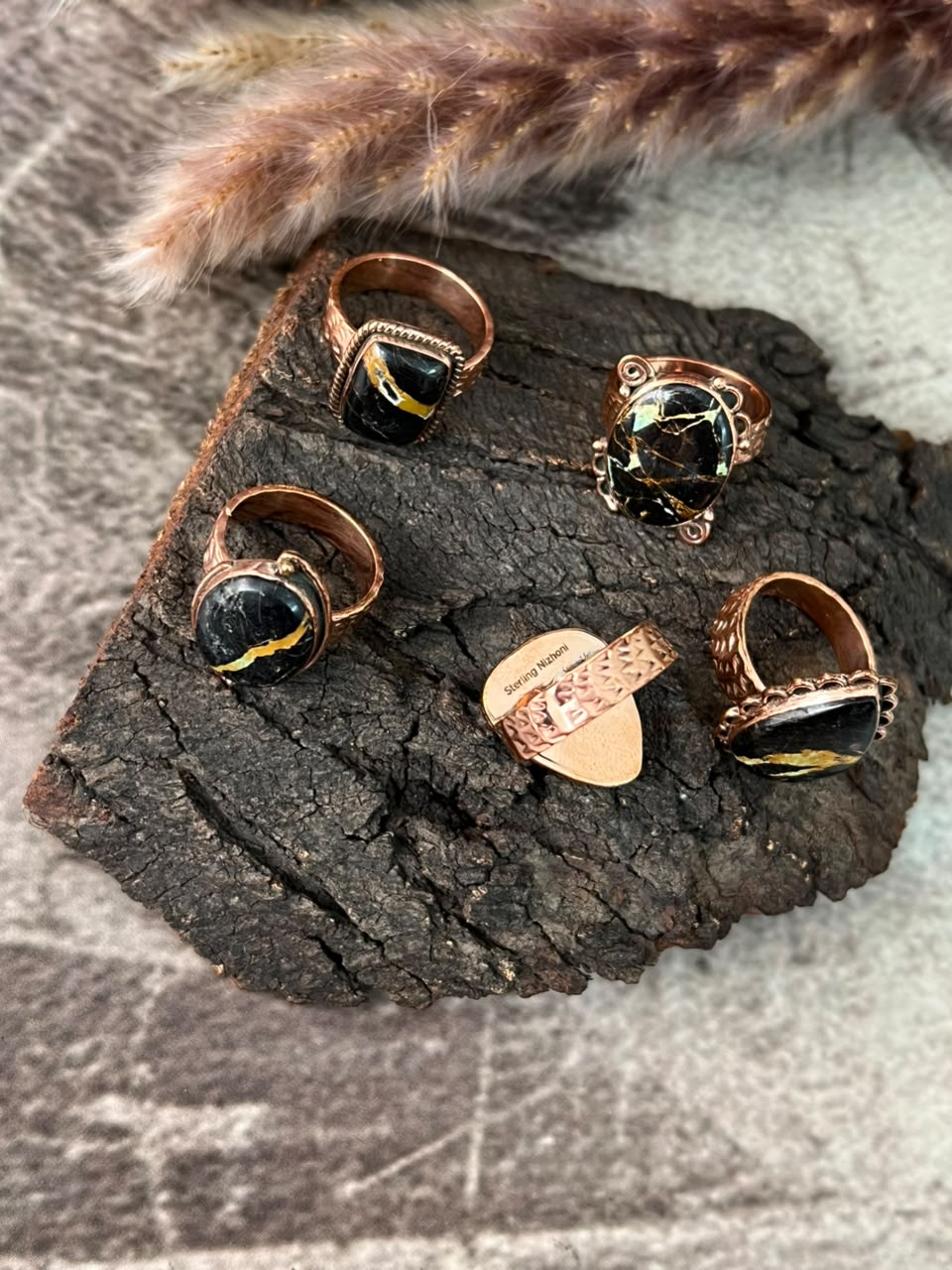 Handmade Blackjack Turquoise Copper Collection: Adjustable Ring Signed Nizhoni