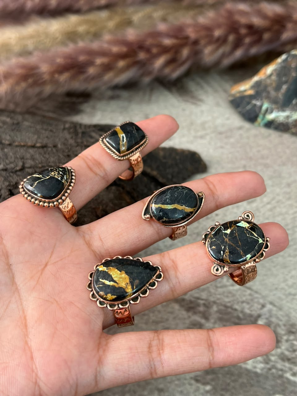 Handmade Blackjack Turquoise Copper Collection: Adjustable Ring Signed Nizhoni