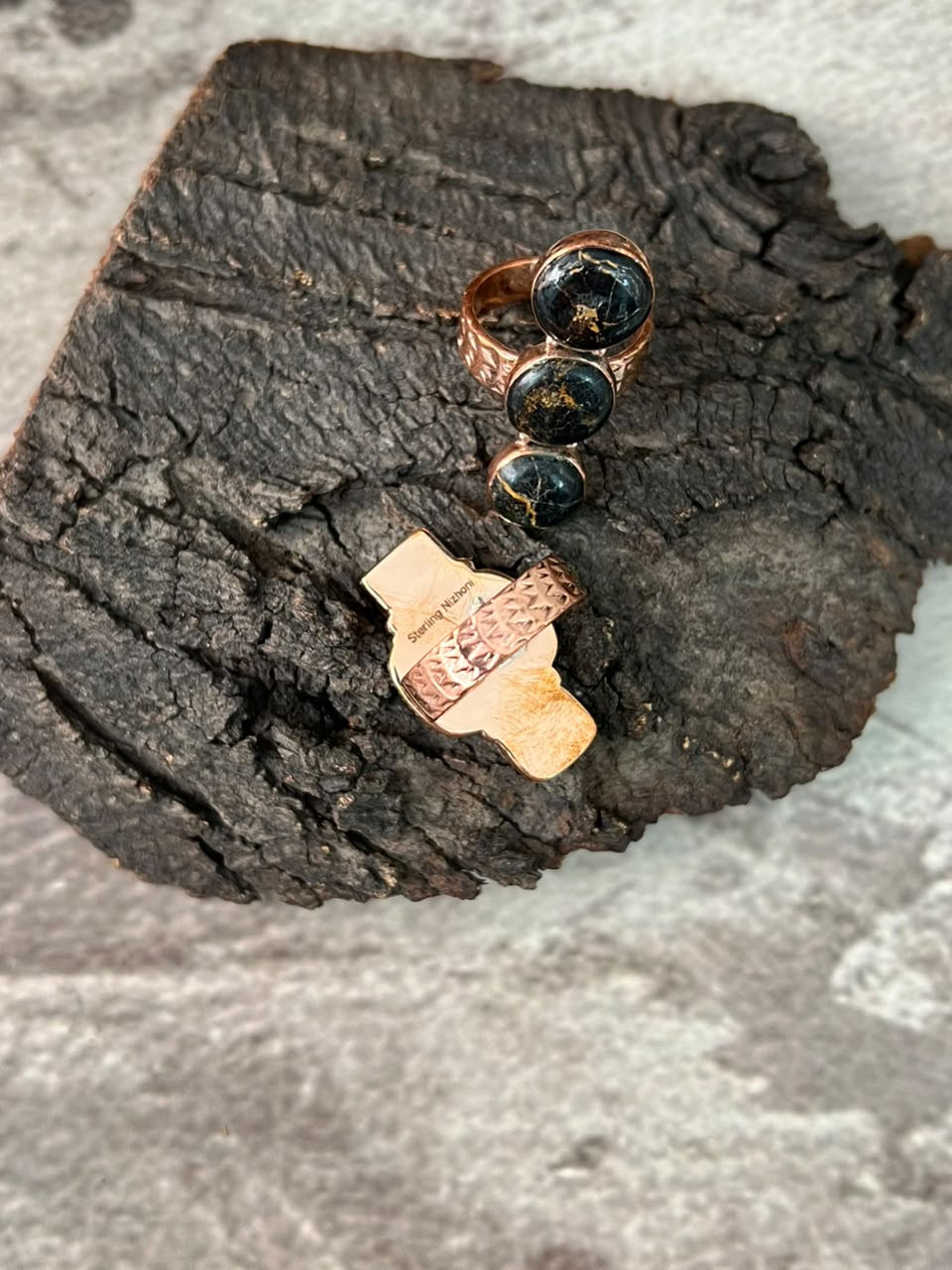 Handmade Blackjack Turquoise Copper Collection: Adjustable Ring Signed Nizhoni