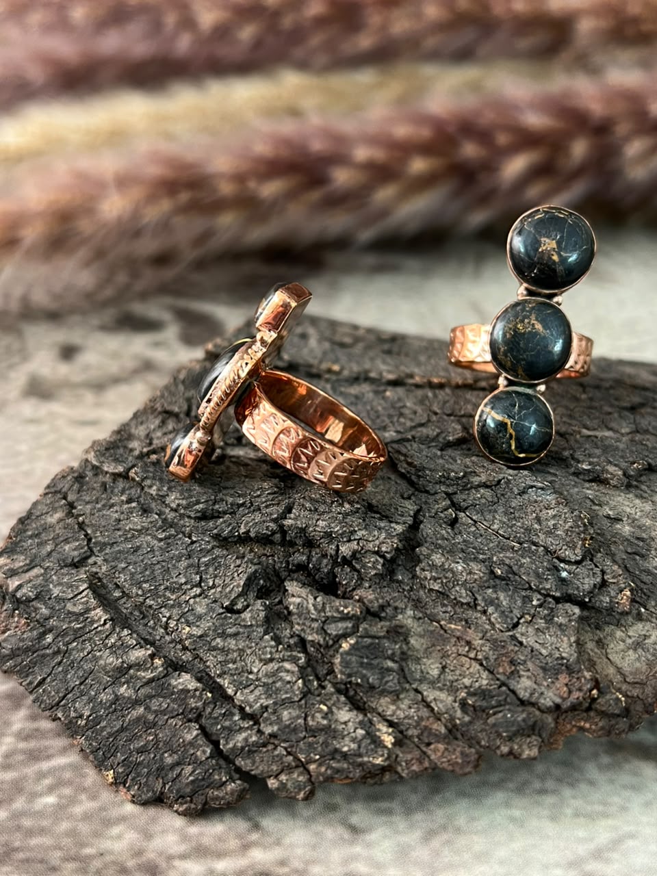 Handmade Blackjack Turquoise Copper Collection: Adjustable Ring Signed Nizhoni