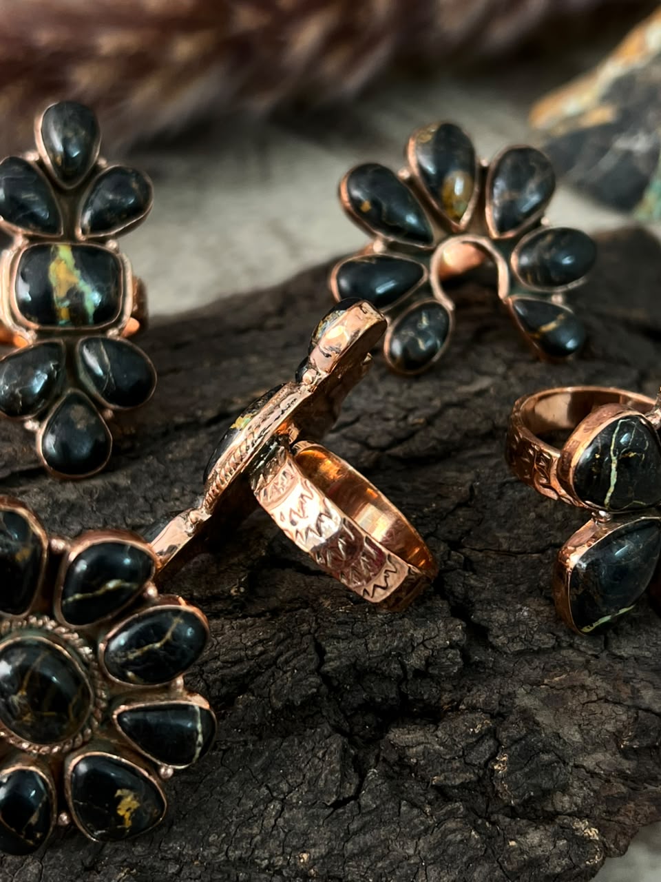 Handmade Blackjack Turquoise Copper Collection: Adjustable Ring Signed Nizhoni