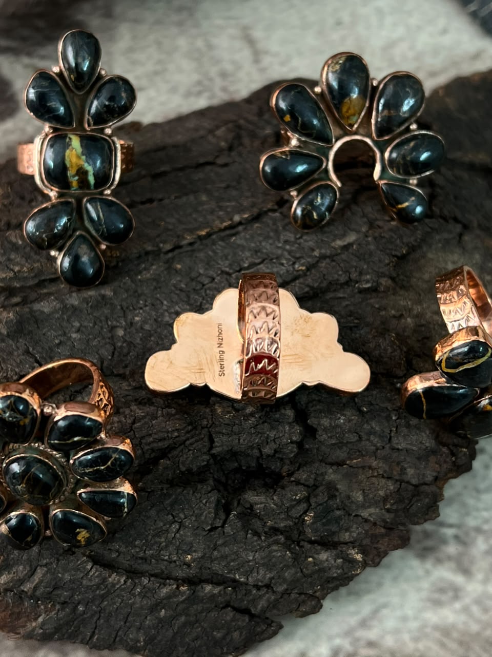 Handmade Blackjack Turquoise Copper Collection: Adjustable Ring Signed Nizhoni