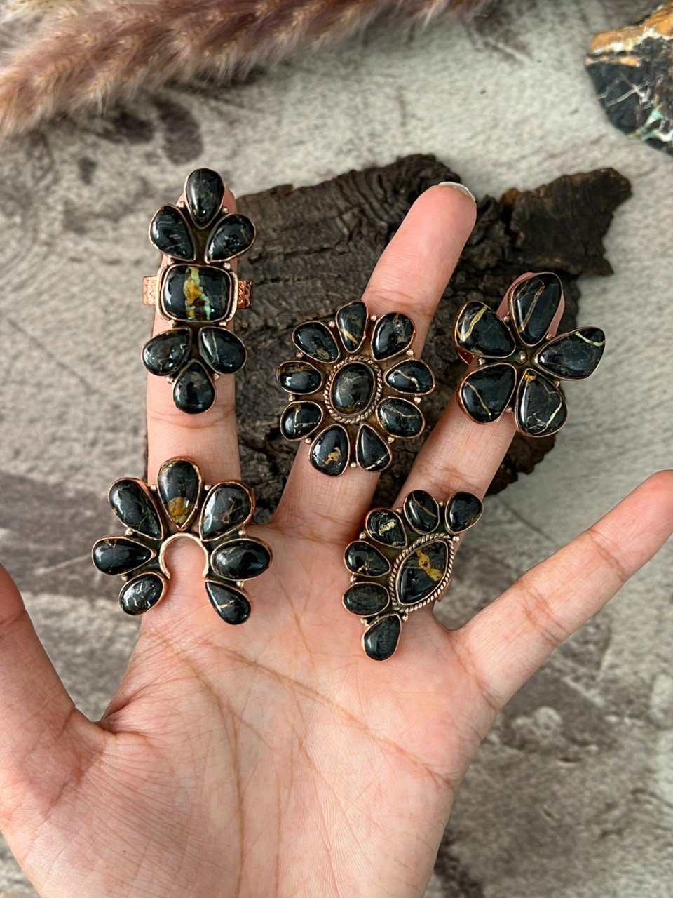 Handmade Blackjack Turquoise Copper Collection: Adjustable Ring Signed Nizhoni