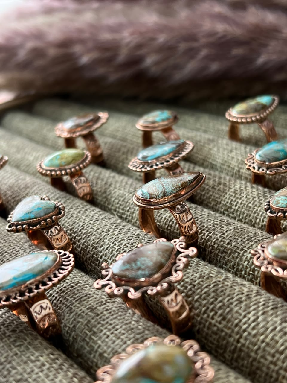 Handmade Royston Turquoise Copper Collection: Adjustable Ring Signed Nizhoni