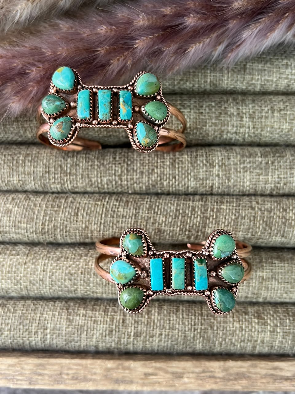 Handmade Kingman Turquoise Copper Collection: Cuff Bracelet Signed Nizhoni