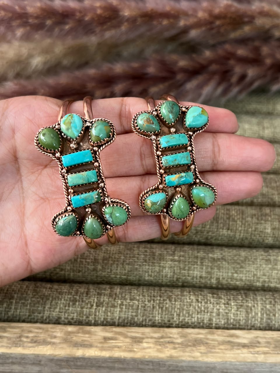 Handmade Kingman Turquoise Copper Collection: Cuff Bracelet Signed Nizhoni